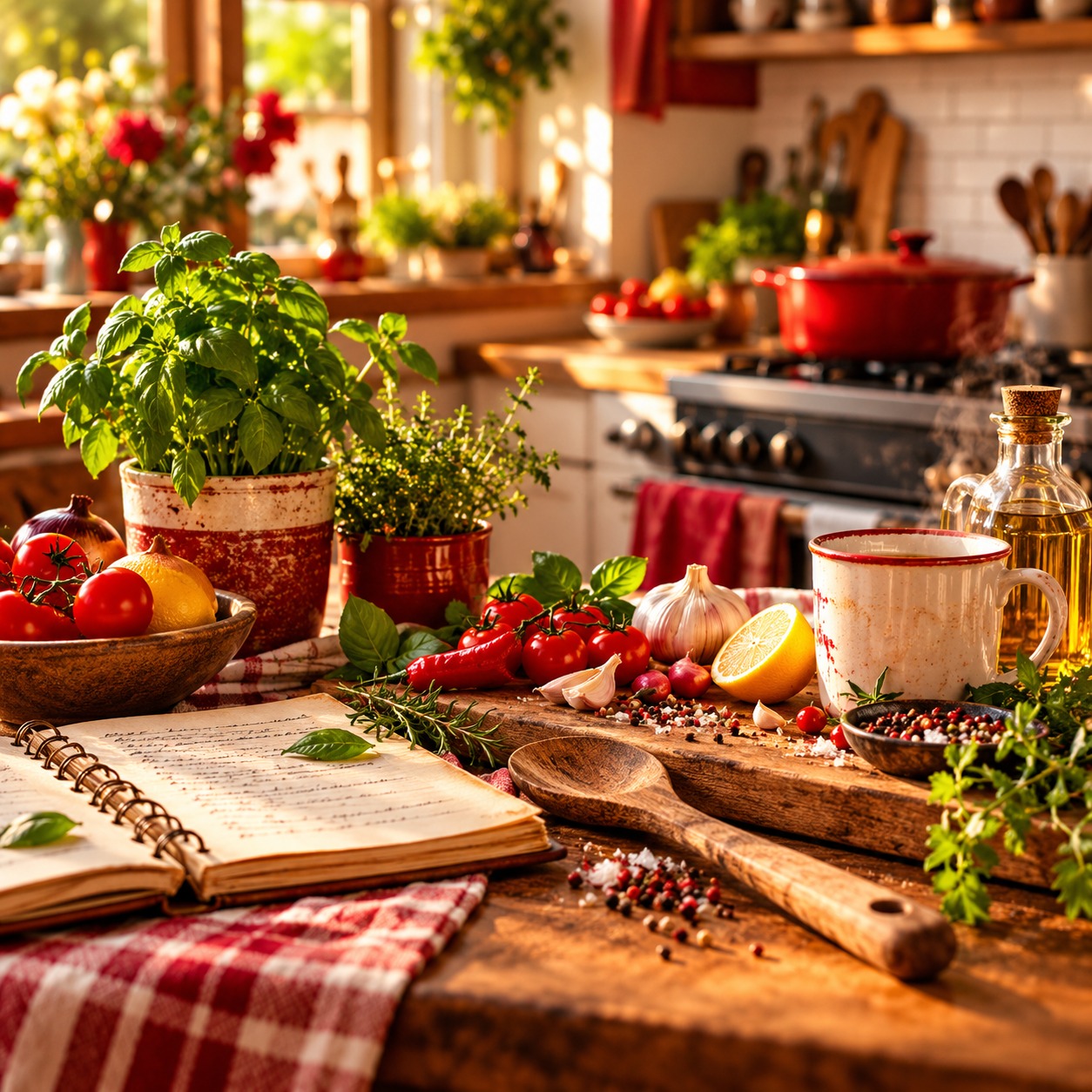 Gezellige keuken met verse ingrediënten